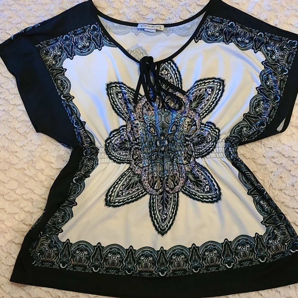 Silky cap sleeved top with elastic waist